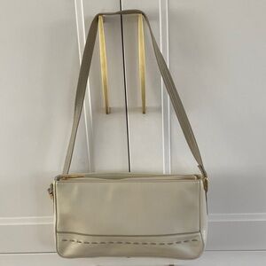 Vintage Leco faux leather small compact Shoulder bag in Creme & Tan
